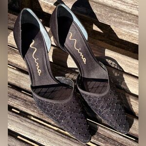 Black Satin D’Orsay Embellished Pumps - Nina